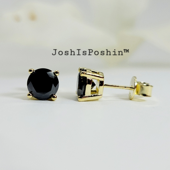 2CT. T.W. Black Moissanite stud earrings in 18K gold over sterling silver - Picture 3 of 13